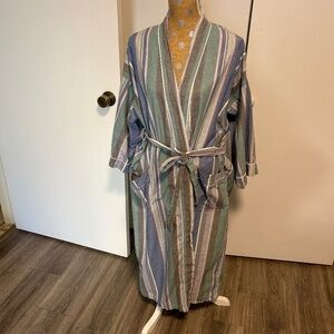 Bill Blass Mens Blue Striped Tie Front Cotton Robe